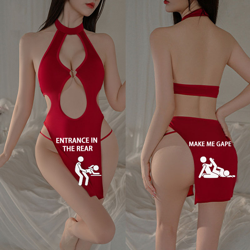 Personalized text pattern ring neck high slit dress