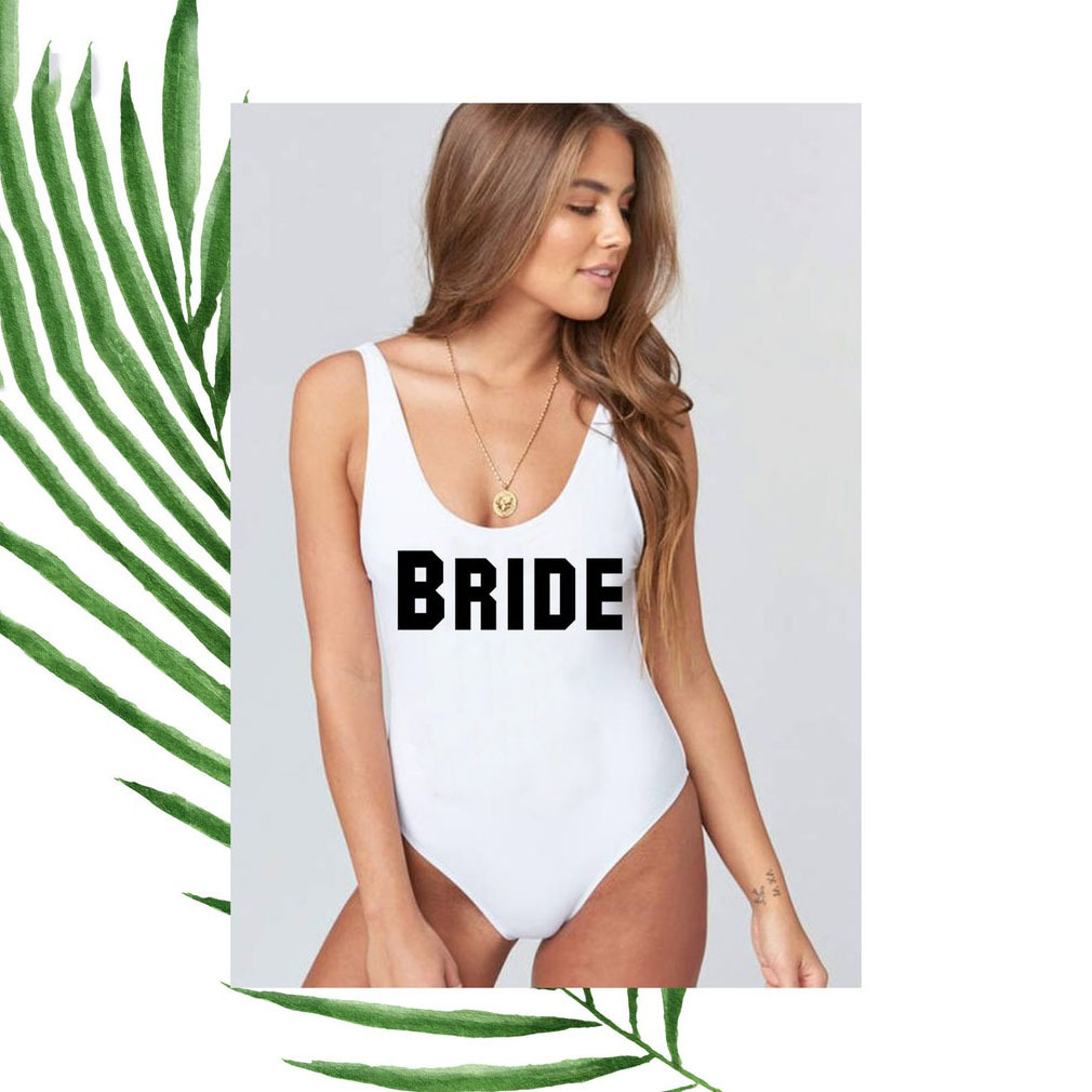 Personalized text bachelorette party swimsuit