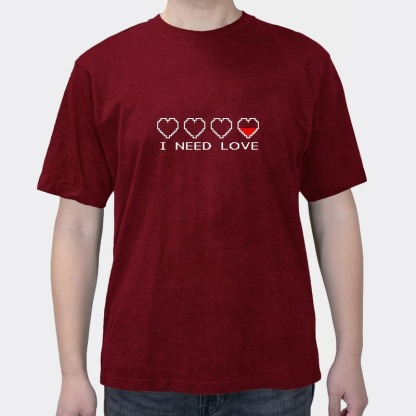 Summer New Simple Letter I NEED LOVE Cotton Men's Short Sleeve