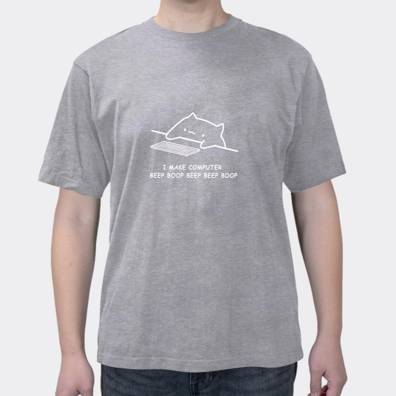 Fun IT Cat Print Short Sleeve Geek Playing Computer Games Programmer Cotton Clothes Lazy Men's T-Shirt