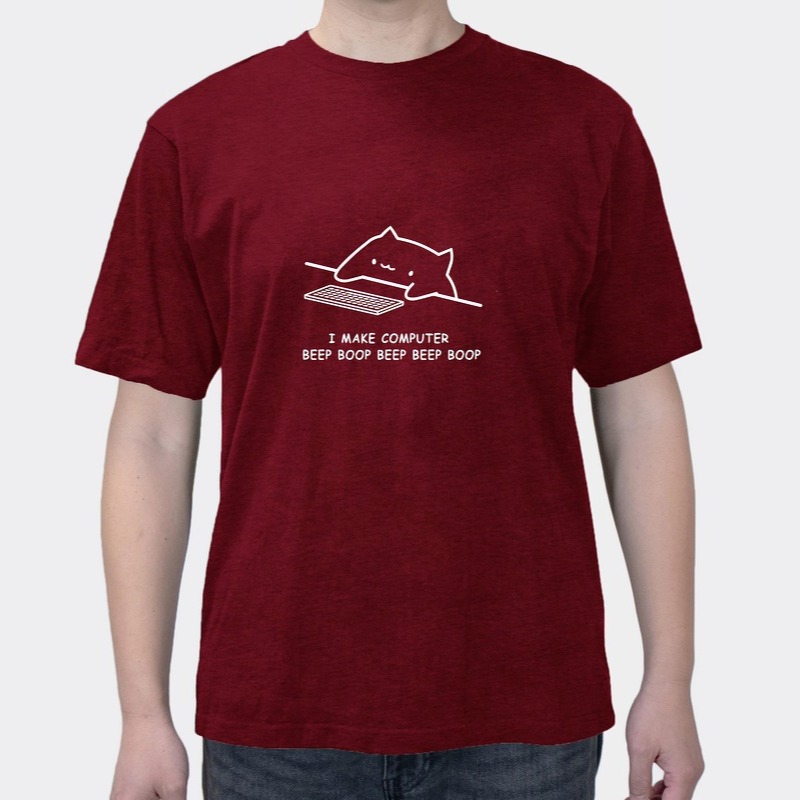 Fun IT Cat Print Short Sleeve Geek Playing Computer Games Programmer Cotton Clothes Lazy Men's T-Shirt