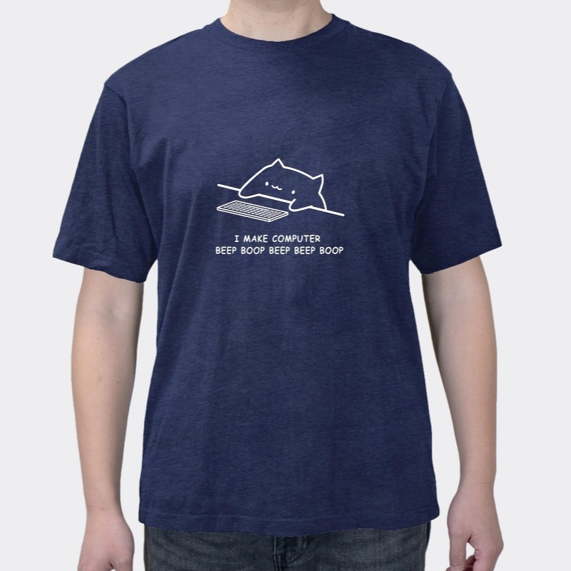 Fun IT Cat Print Short Sleeve Geek Playing Computer Games Programmer Cotton Clothes Lazy Men's T-Shirt