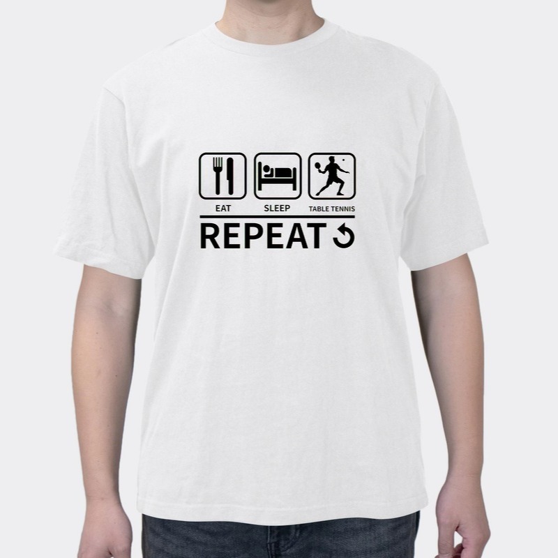 Fun Eating And Sleeping Practice Table Tennis Printed Cotton Men's Short Sleeves