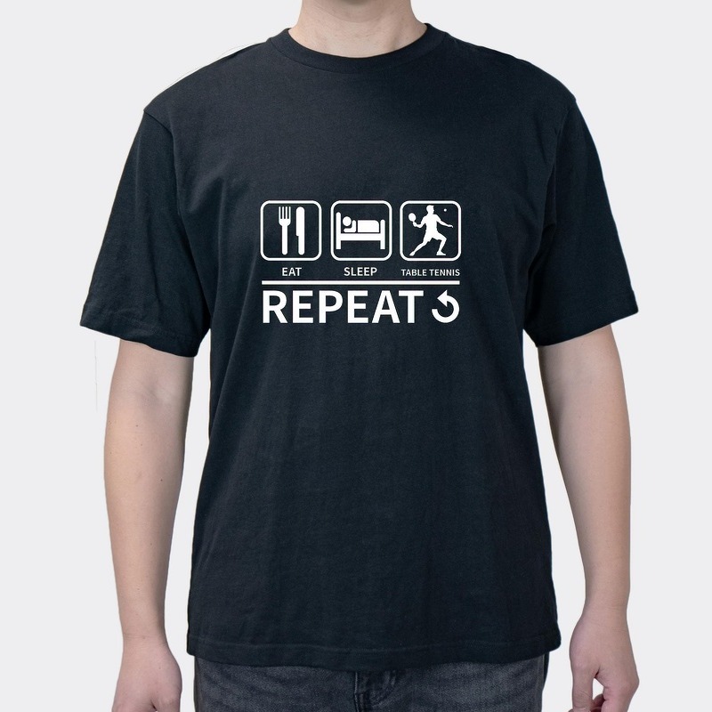 Fun Eating And Sleeping Practice Table Tennis Printed Cotton Men's Short Sleeves