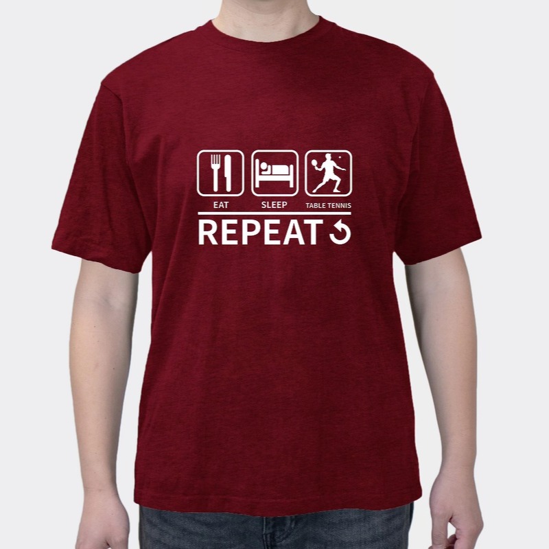 Fun Eating And Sleeping Practice Table Tennis Printed Cotton Men's Short Sleeves