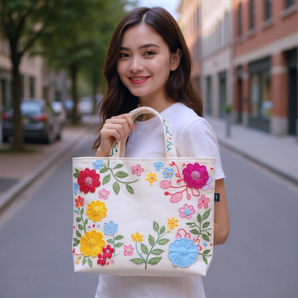 Sweet Flower Canvas Bag Women's Niche Artistic All-match Flower Shoulder Handbag
