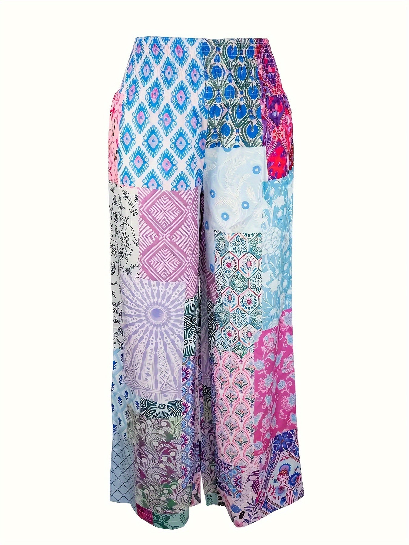 Geometric pattern panels with an elasticated waistband are loose-fitting for oversized trousers Random shipment