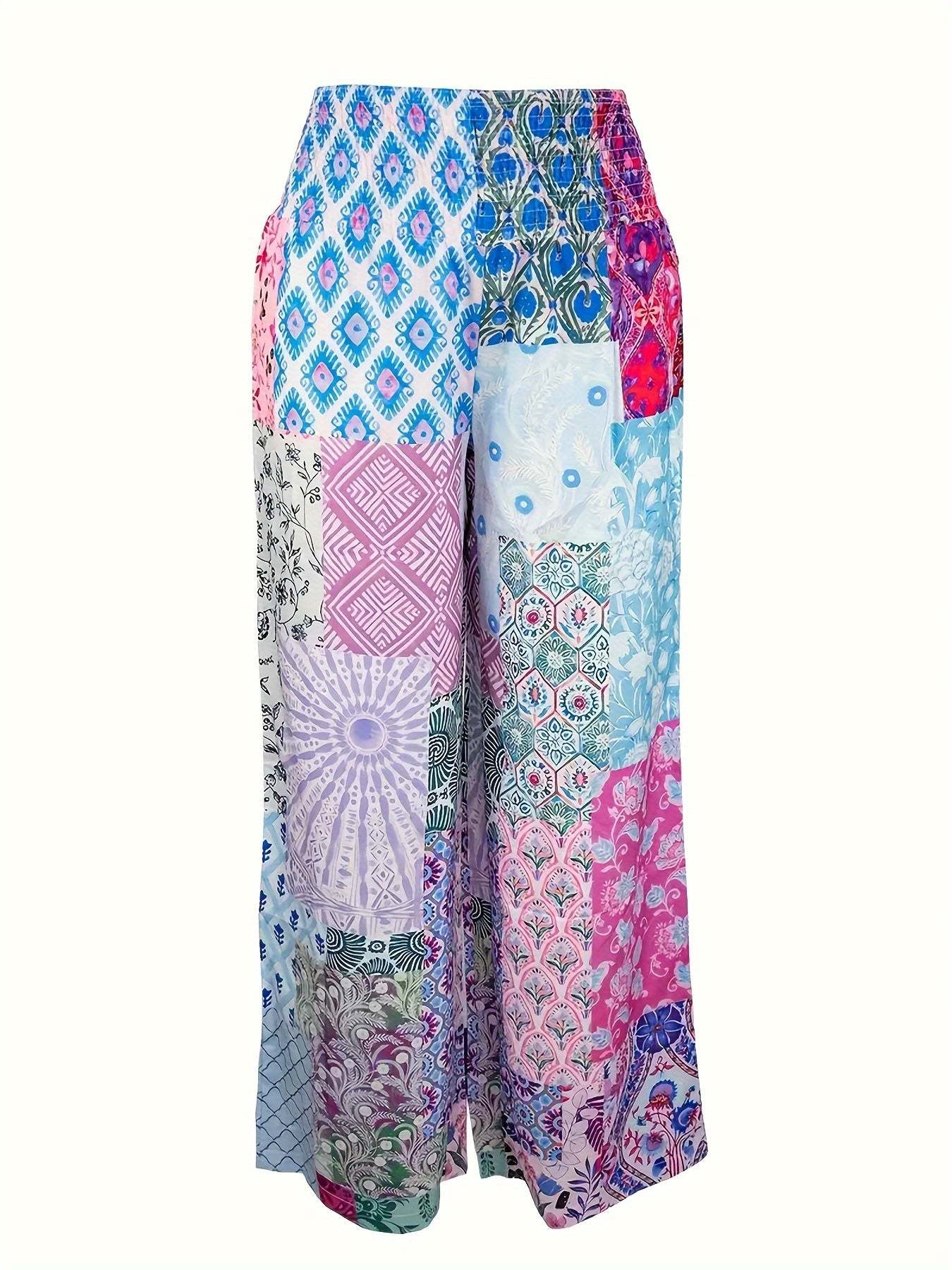 Geometric pattern panels with an elasticated waistband are loose-fitting for oversized trousers Random shipment