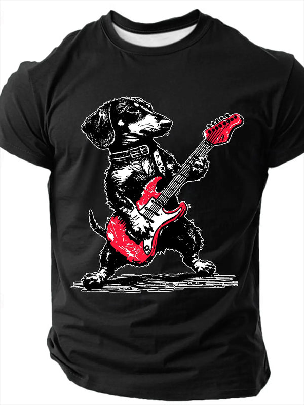Dachshund Weenie Playing Guitar Print T-Shirt