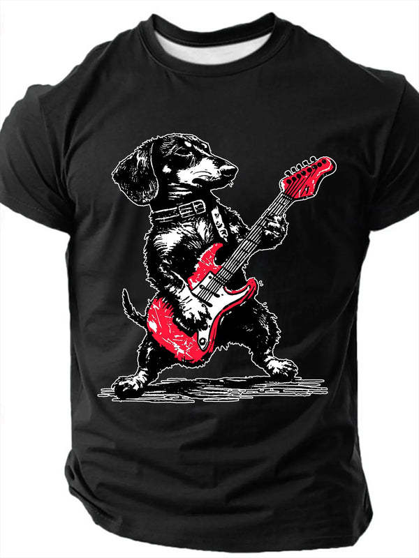 Dachshund Weenie Playing Guitar Print T-Shirt