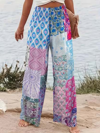 Geometric pattern panels with an elasticated waistband are loose-fitting for oversized trousers Random shipment