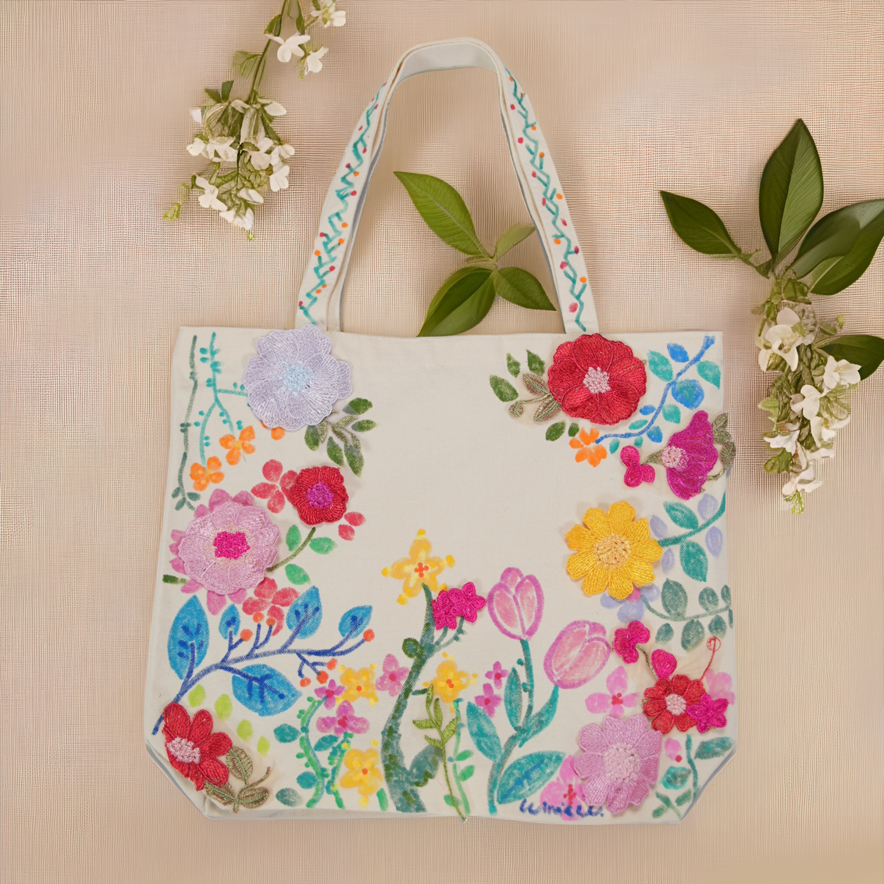 Sweet Flower Canvas Bag Women's Niche Artistic All-match Flower Shoulder Handbag