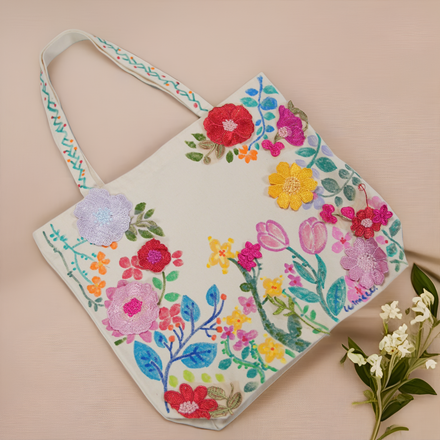 Sweet Flower Canvas Bag Women's Niche Artistic All-match Flower Shoulder Handbag