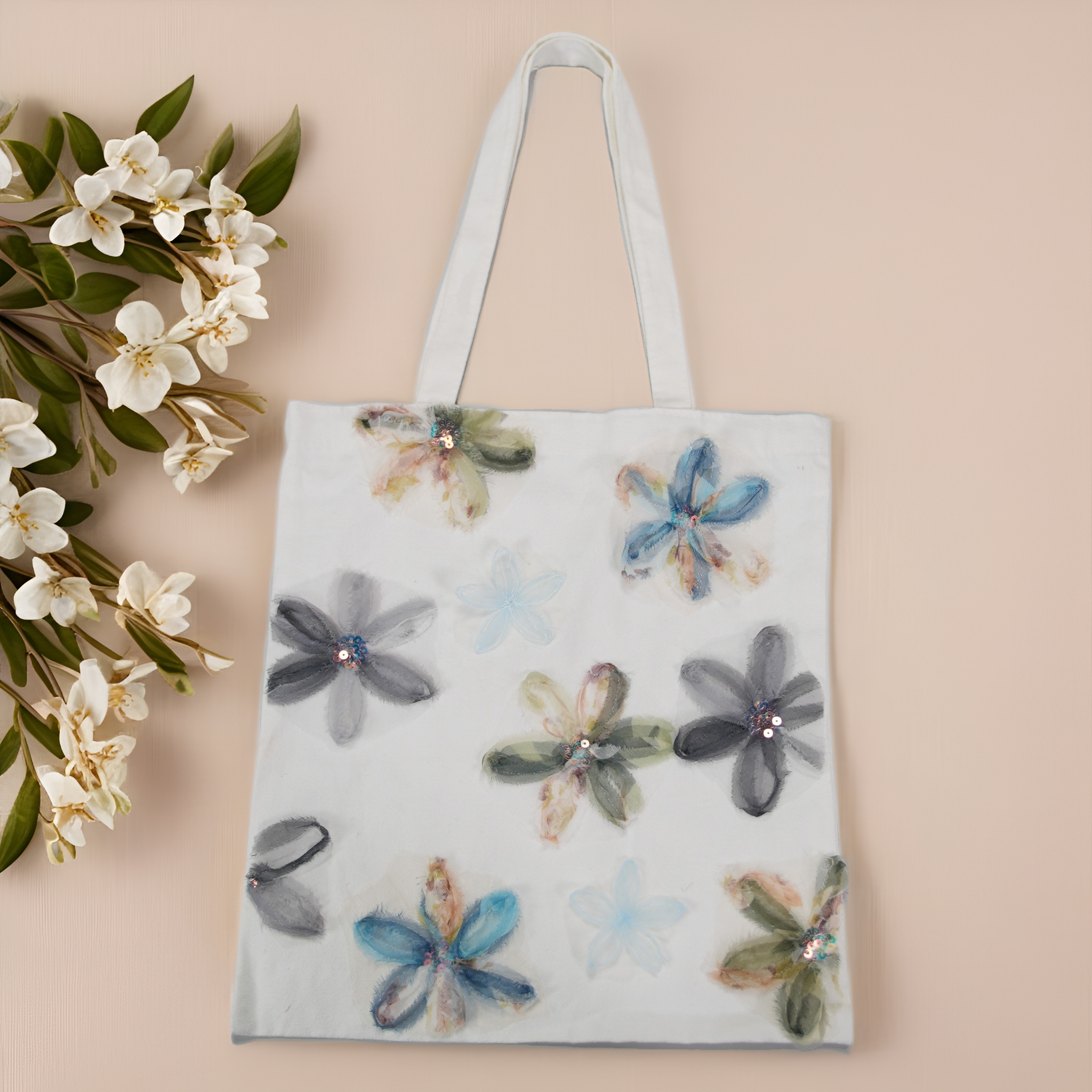 Niche Artistic Flower Canvas Bag Women's All-match Shoulder Handbag