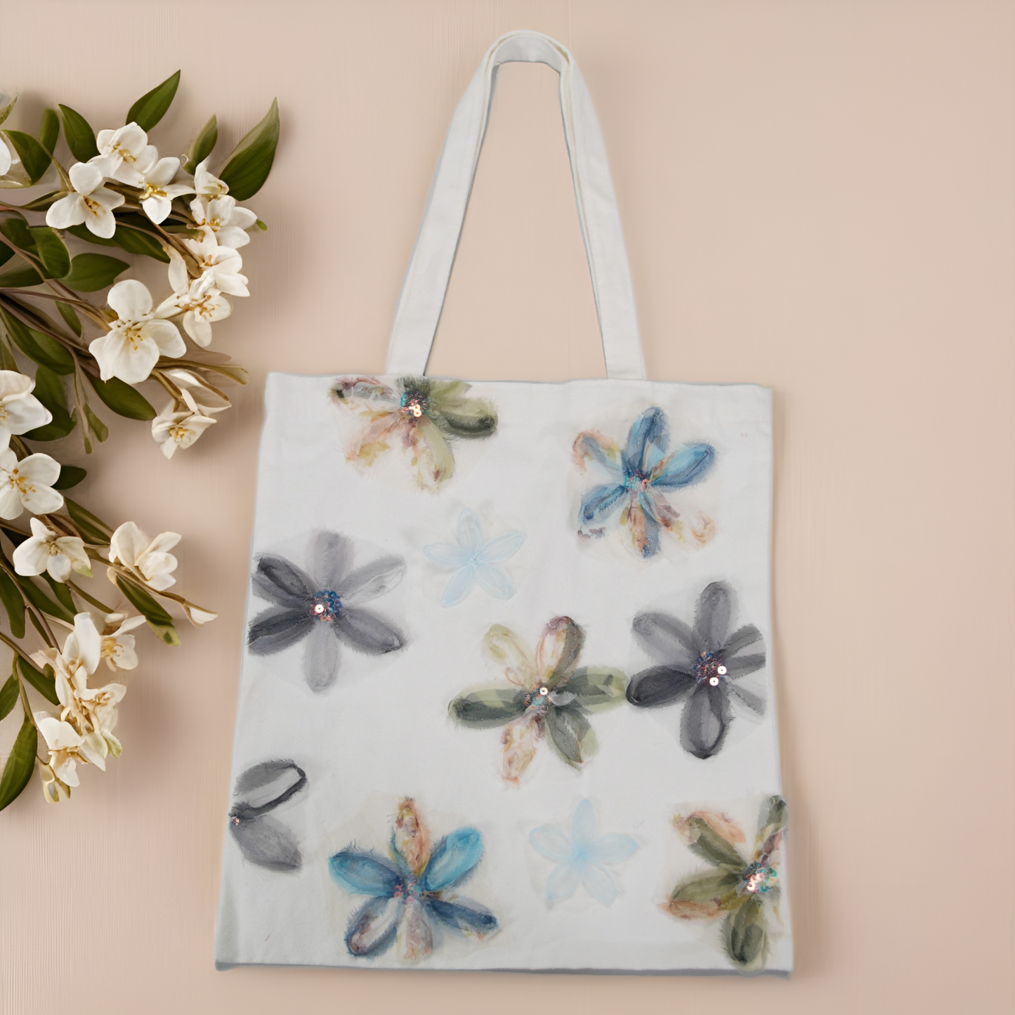 Niche Artistic Flower Canvas Bag Women's All-match Shoulder Handbag