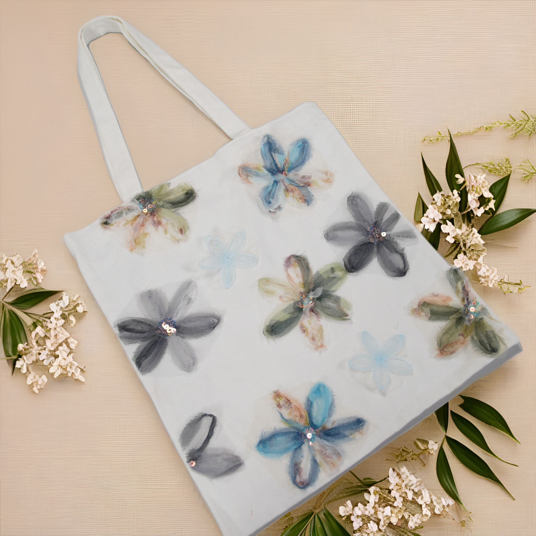 Niche Artistic Flower Canvas Bag Women's All-match Shoulder Handbag
