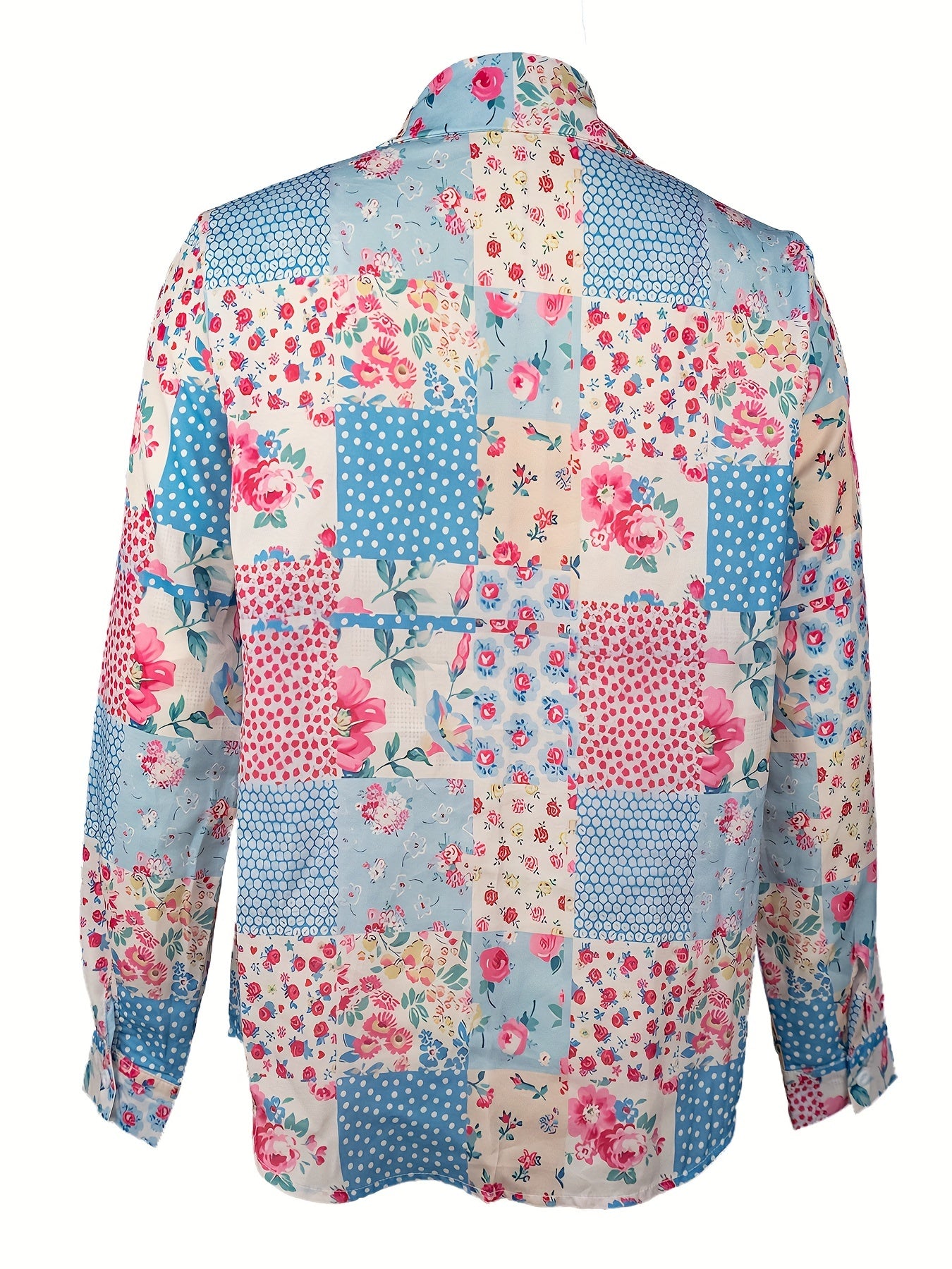 An elegant shirt with long-sleeved floral color block patchwork
