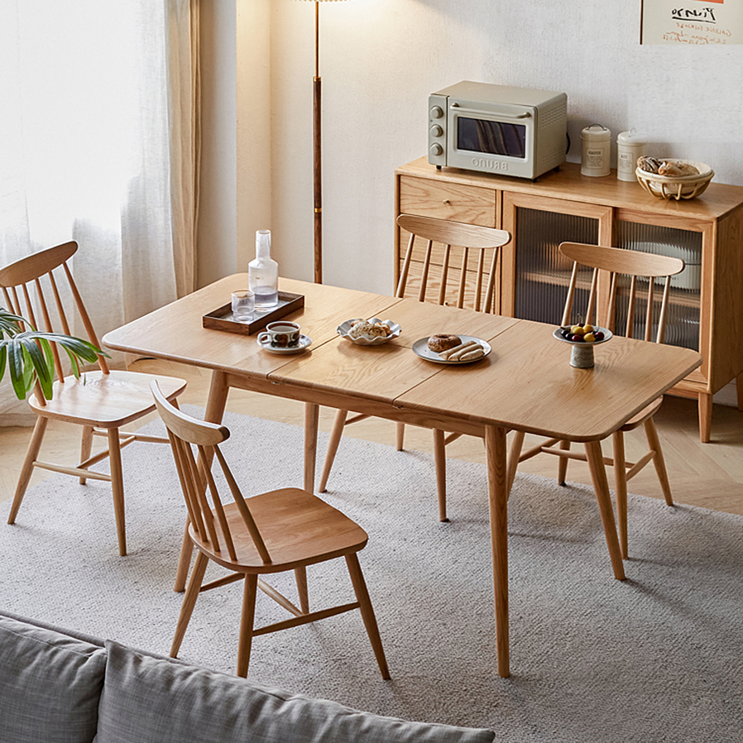 小淘家实木伸缩餐桌现代简约橡木饭桌原木餐桌椅北欧餐厅折叠桌