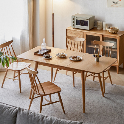 小淘家实木伸缩餐桌现代简约橡木饭桌原木餐桌椅北欧餐厅折叠桌