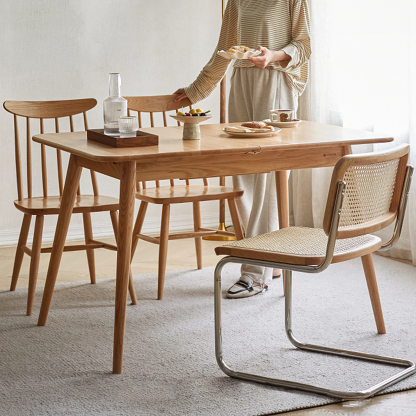小淘家实木伸缩餐桌现代简约橡木饭桌原木餐桌椅北欧餐厅折叠桌