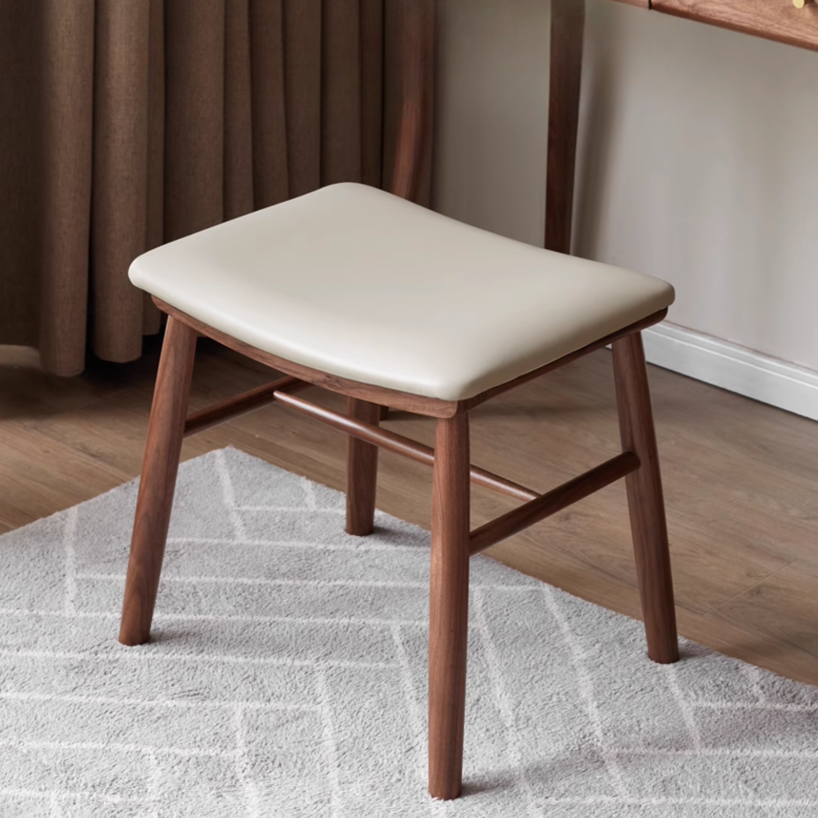 轻奢黑胡桃木实木化妆桌伸缩斗柜化妆台卧室转角梳妆台带小凳子