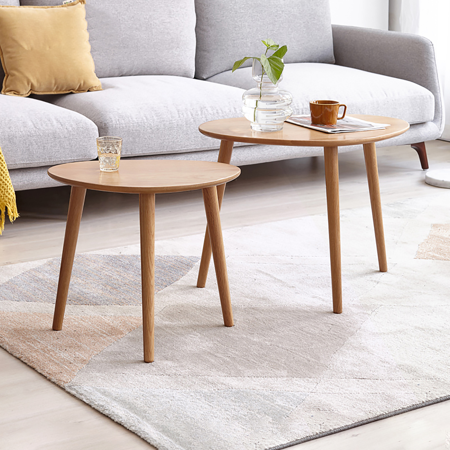 小淘家实木小茶几简约橡木沙发边桌家用角几北欧客厅圆桌小边几