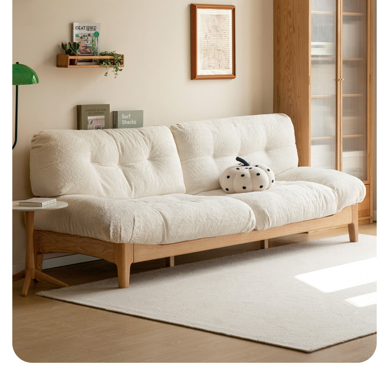 小淘家实木沙发现代简约橡木客厅羽绒沙发小户型白色云朵沙发