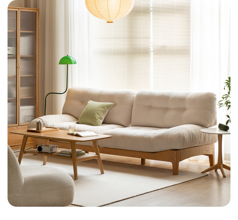 小淘家实木沙发现代简约橡木客厅羽绒沙发小户型白色云朵沙发