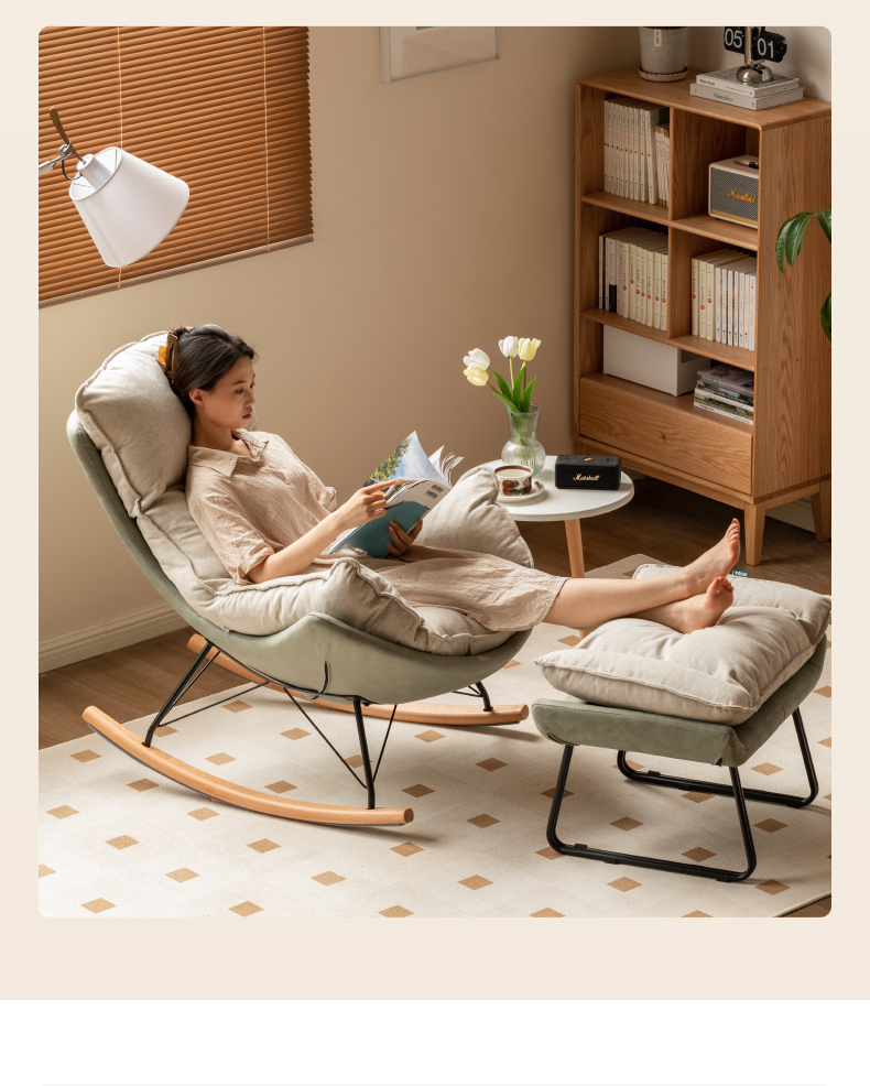 小淘家布艺蛋壳椅单人沙发椅摇椅大人躺椅懒人沙发阳台家用休闲