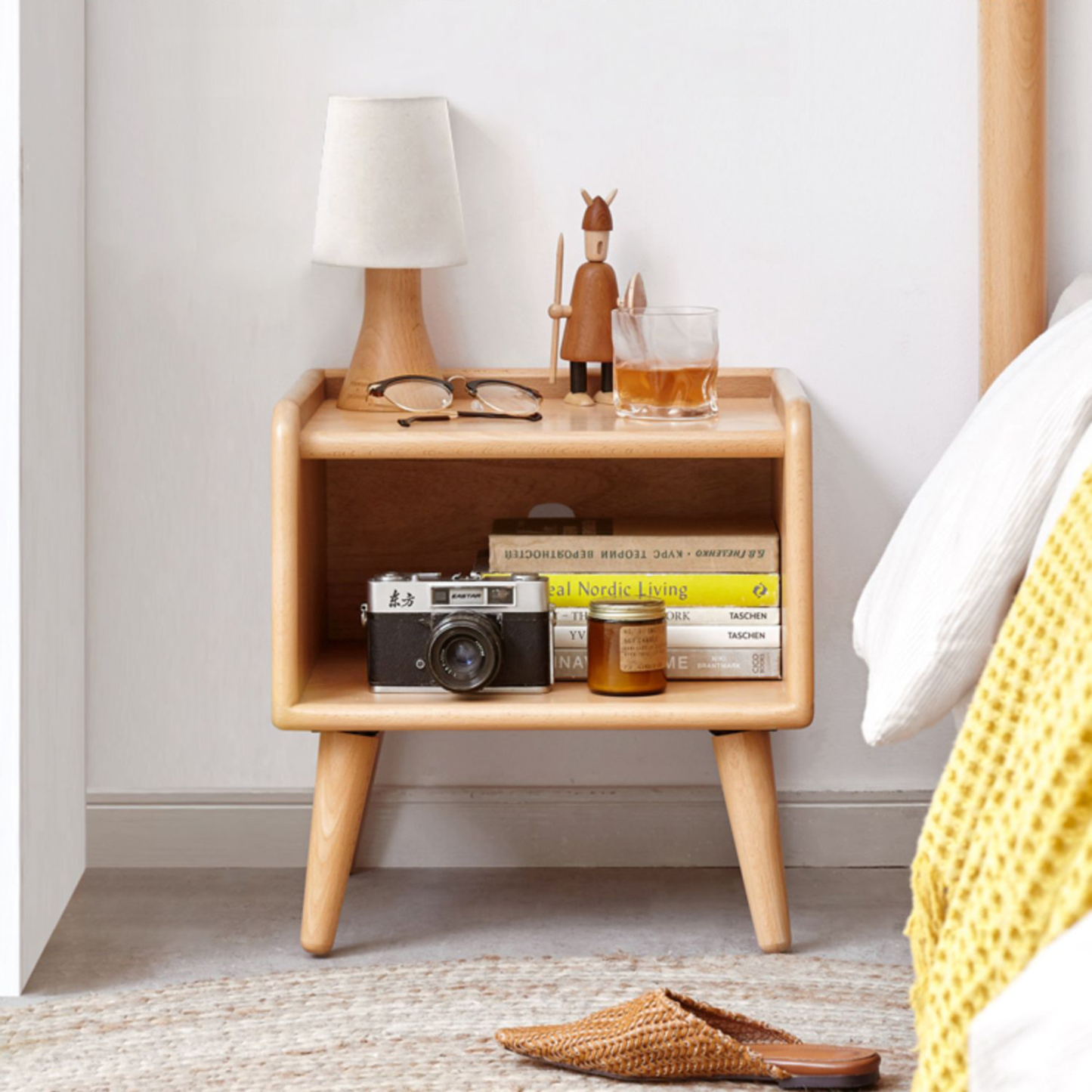 小淘家全实木床头柜现代简约欧洲榉木床边柜北欧卧室原木收纳柜