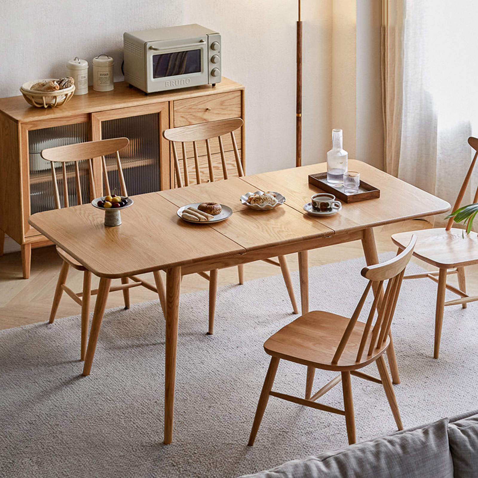 小淘家实木伸缩餐桌现代简约橡木饭桌原木餐桌椅北欧餐厅折叠桌