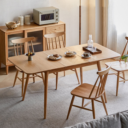 小淘家实木伸缩餐桌现代简约橡木饭桌原木餐桌椅北欧餐厅折叠桌