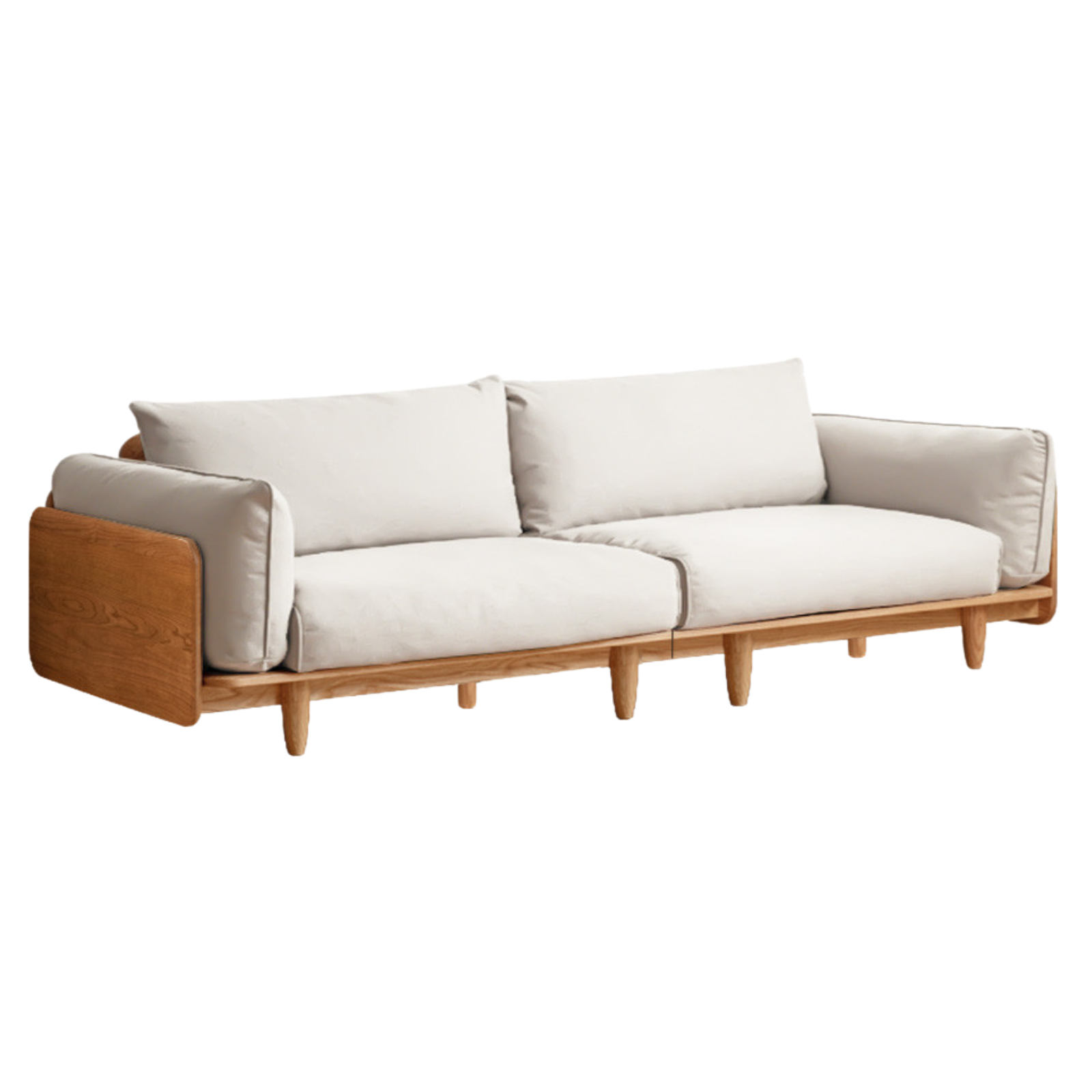 小淘家实木沙发现代简约樱桃木直排沙发北欧小户型客厅真皮沙发