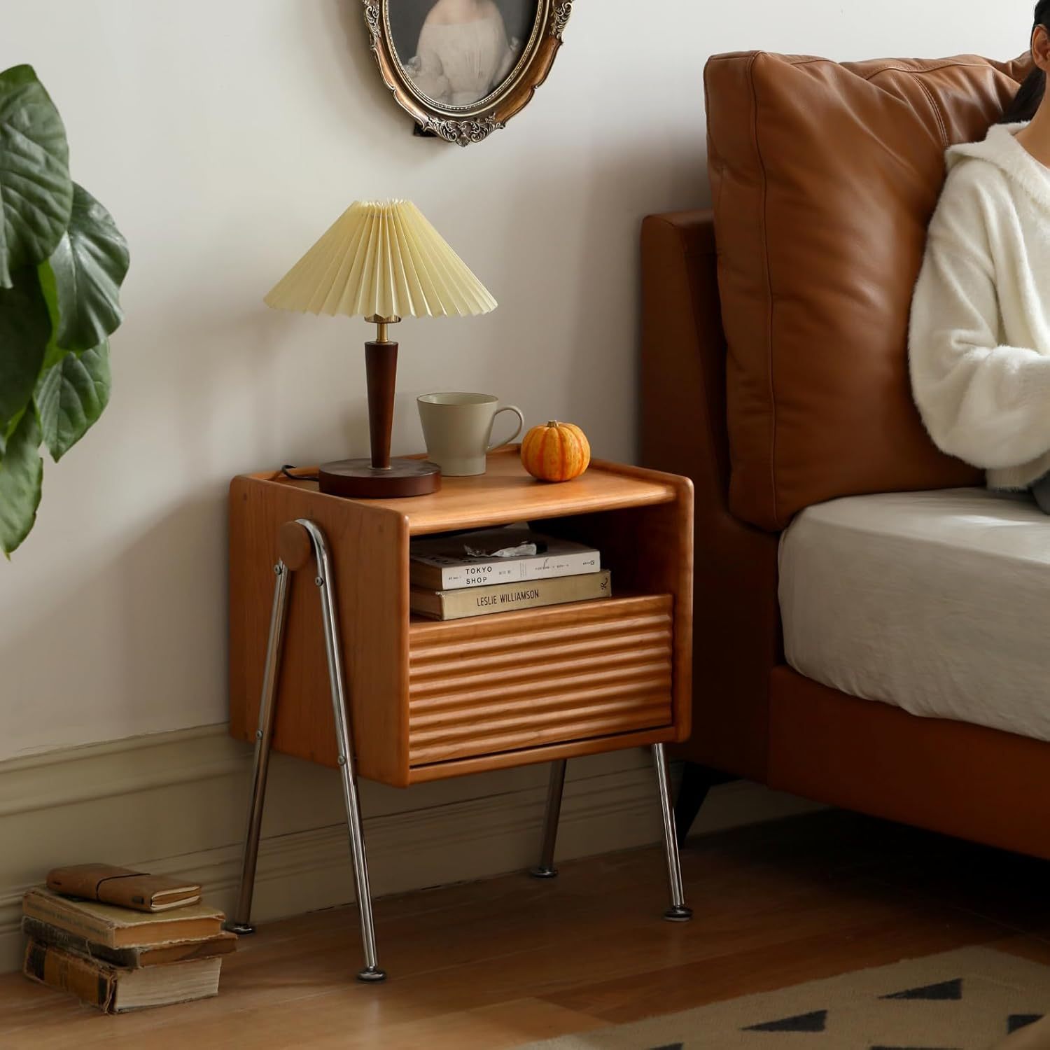 小淘家实木迷你床头柜复古樱桃木床边柜小户型中古风卧室收纳柜