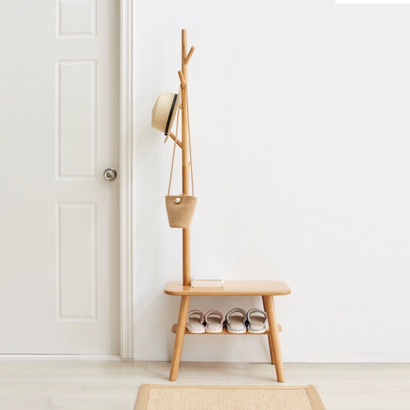 小淘家实木换鞋凳现代简约家用橡木穿鞋凳北欧带挂衣架可坐鞋柜