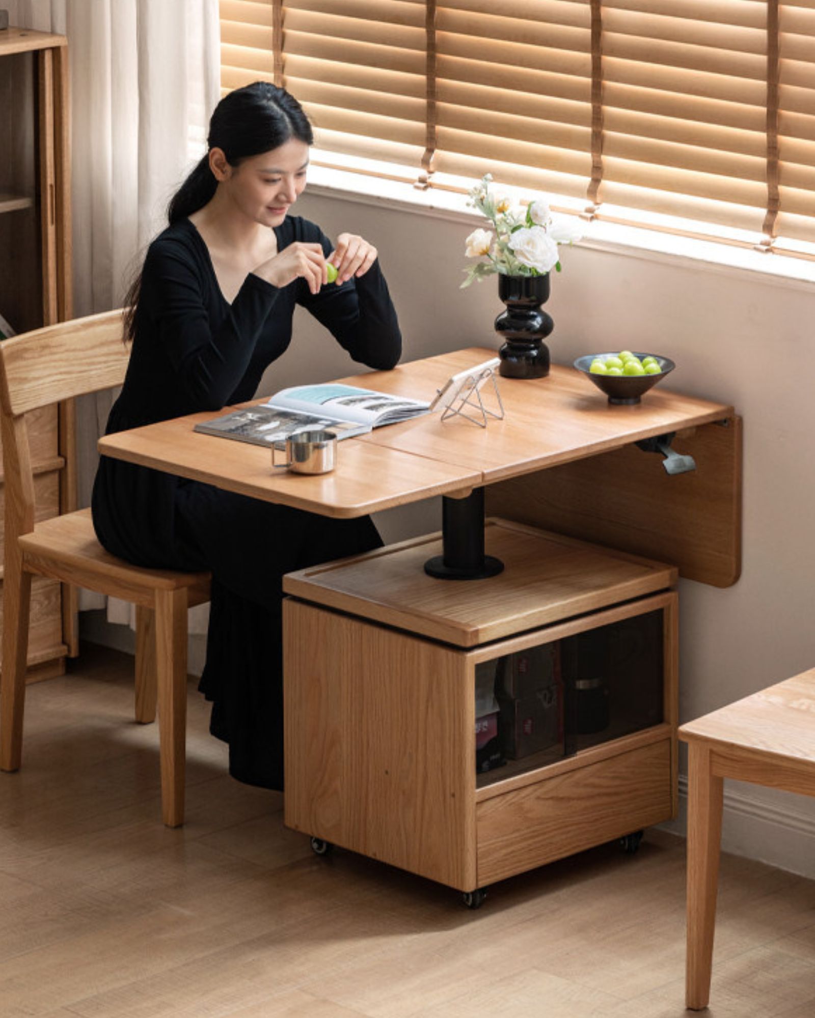 小淘家实木茶几现代简约升降茶桌客厅橡木折叠方几家用移动茶桌