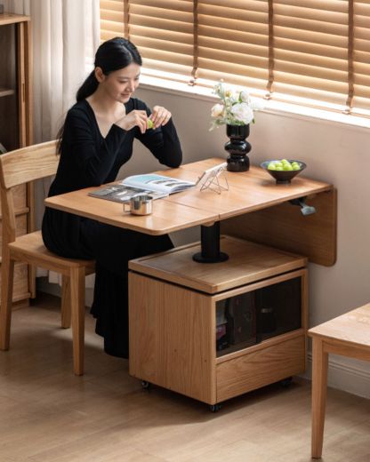 小淘家实木茶几现代简约升降茶桌客厅橡木折叠方几家用移动茶桌