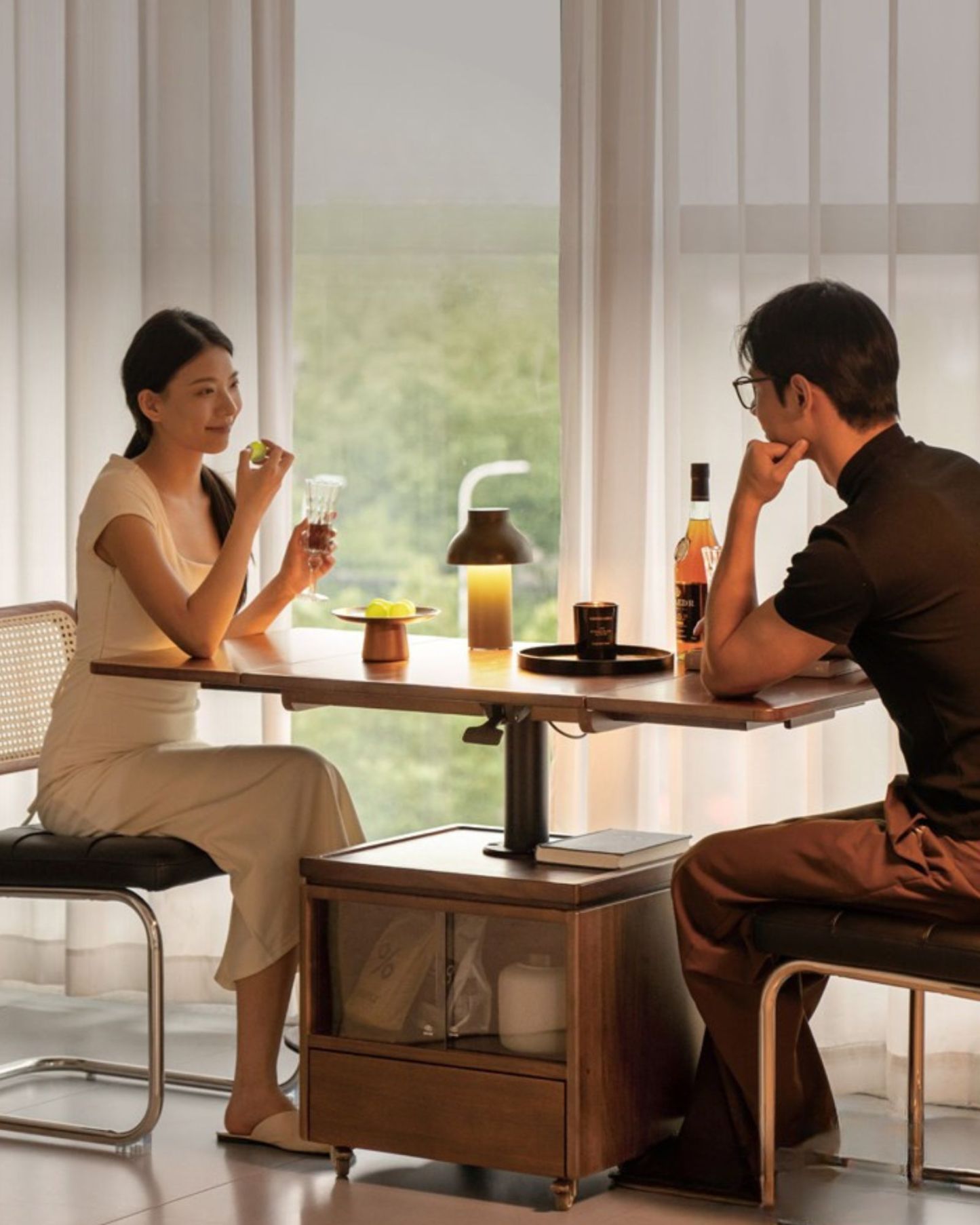 小淘家实木茶几现代简约升降茶桌客厅橡木折叠方几家用移动茶桌