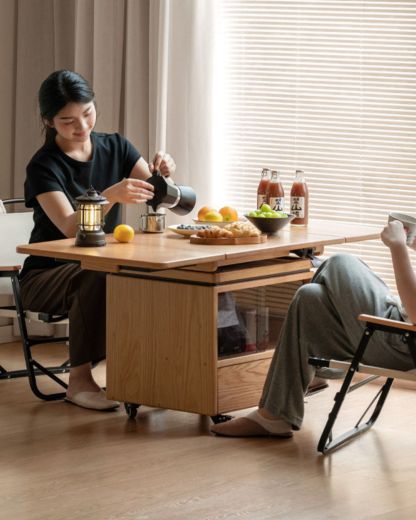 小淘家实木茶几现代简约升降茶桌客厅橡木折叠方几家用移动茶桌