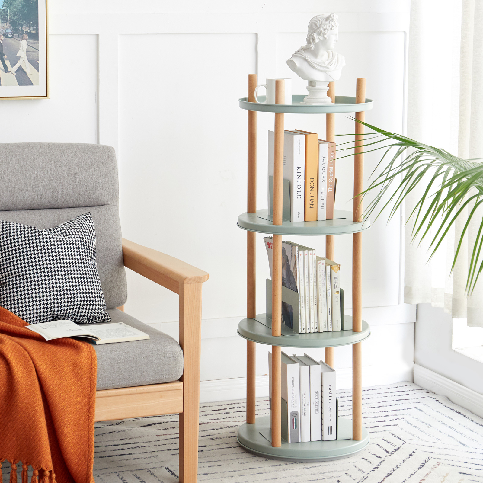 小淘家实木旋转收纳架多层图书收纳简易小书柜书房落地置物架