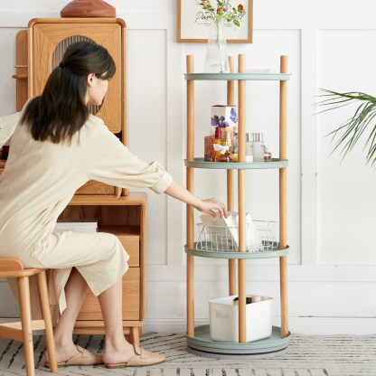 小淘家实木旋转收纳架多层图书收纳简易小书柜书房落地置物架