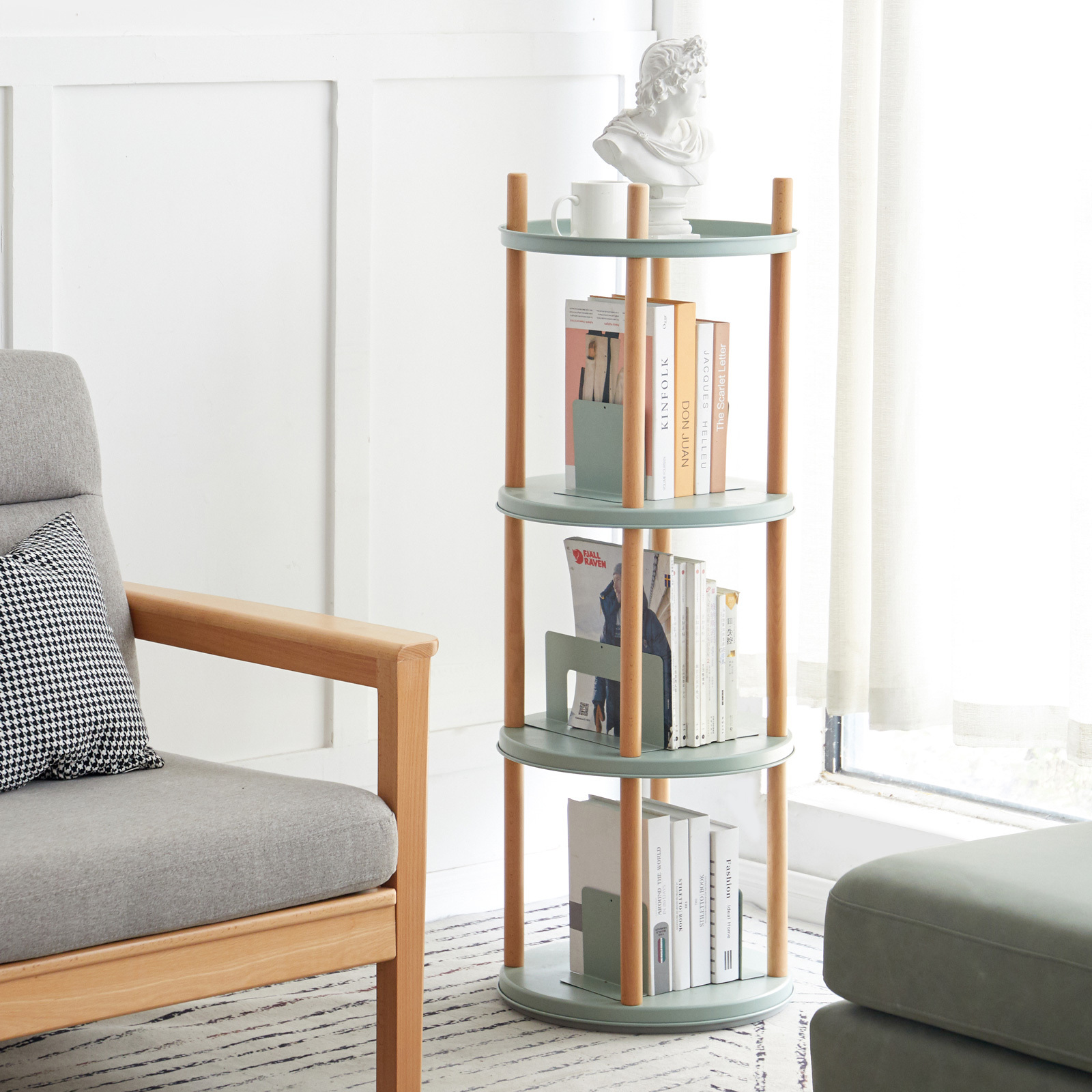 小淘家实木旋转收纳架多层图书收纳简易小书柜书房落地置物架