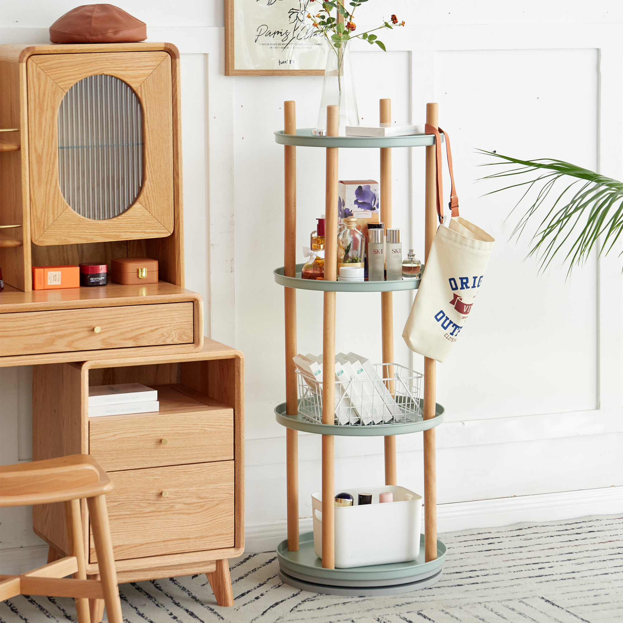 小淘家实木旋转收纳架多层图书收纳简易小书柜书房落地置物架