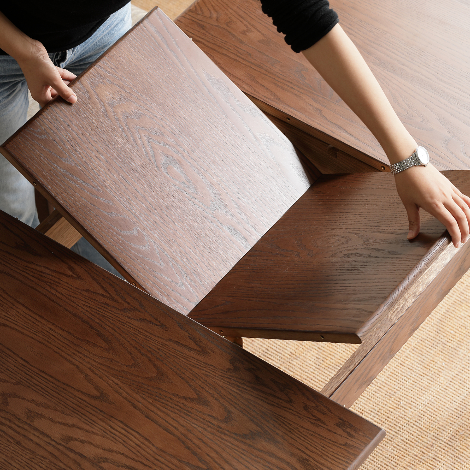 小淘家实木伸缩餐桌现代简约橡木饭桌原木餐桌椅北欧餐厅折叠桌