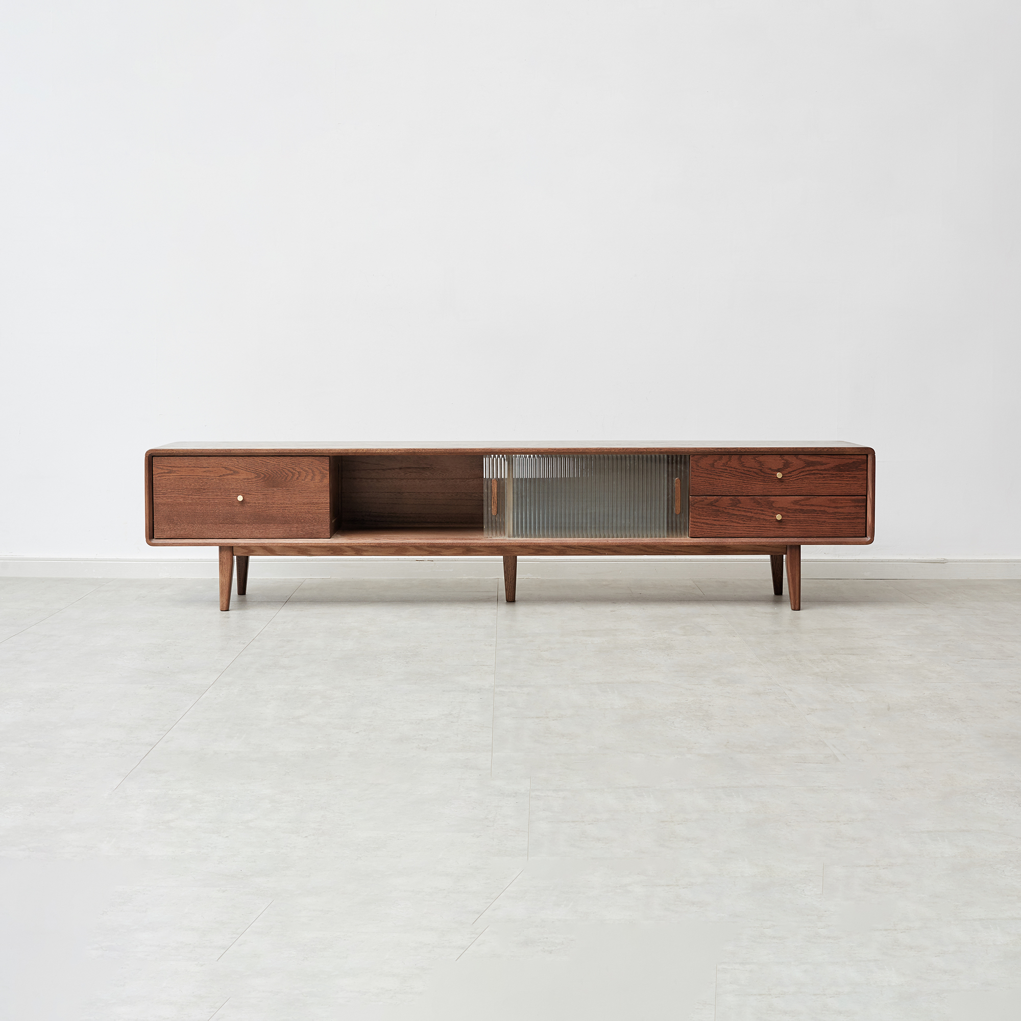 小淘家实木电视柜玻璃地柜茶几组合北欧小户型客厅电视墙储物柜