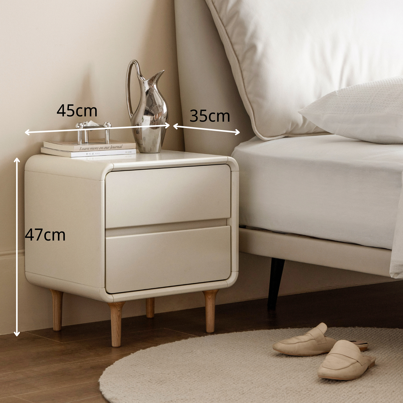 小淘家实木床头柜奶油风奶糖床边柜白色床边收纳柜卧室简约柜子