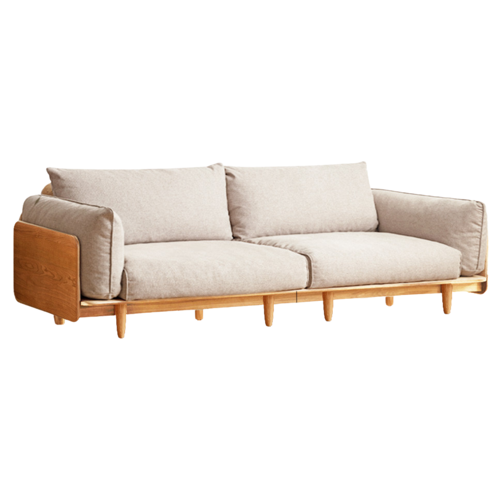 小淘家实木沙发现代简约樱桃木直排沙发北欧小户型客厅真皮沙发