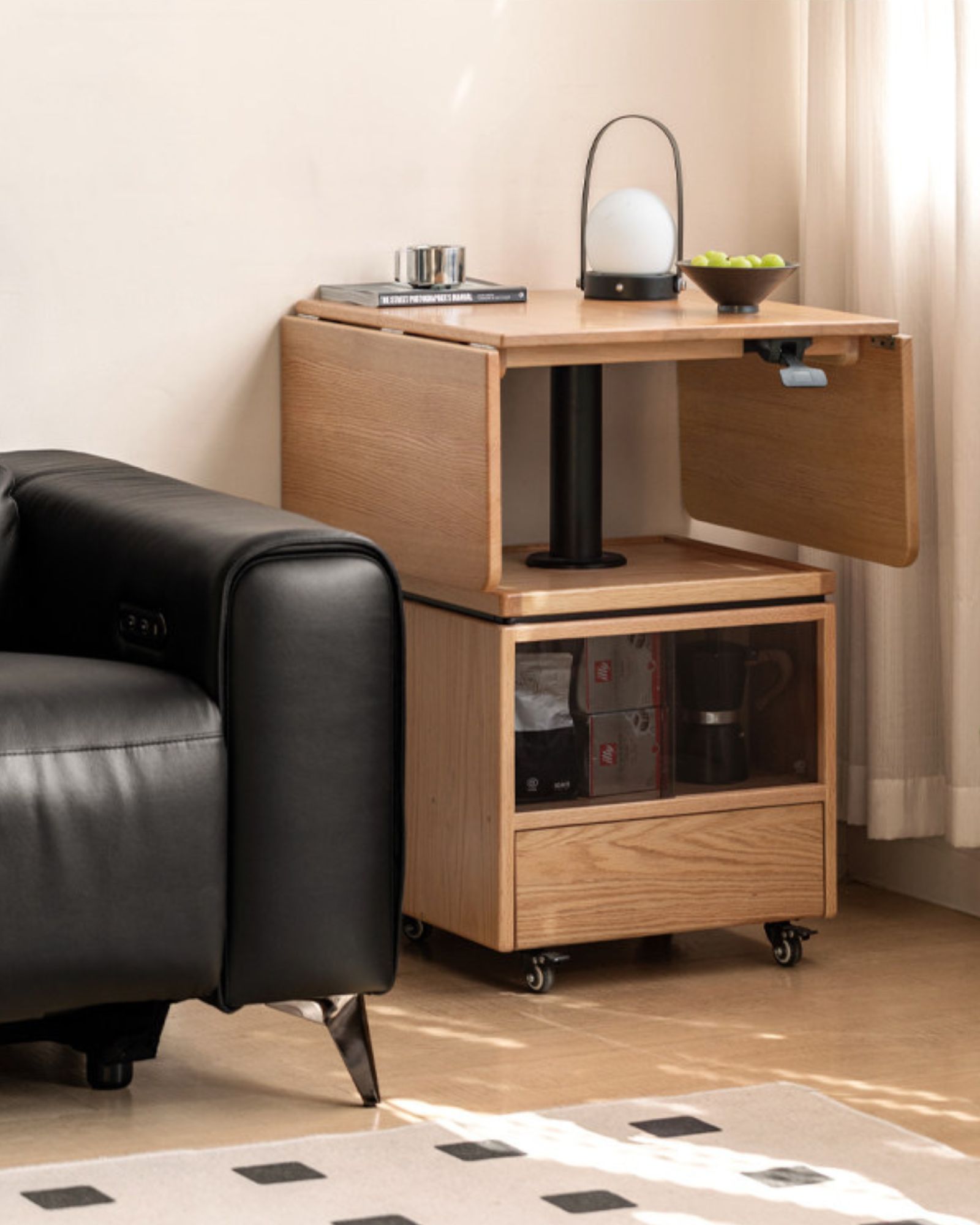 小淘家实木茶几现代简约升降茶桌客厅橡木折叠方几家用移动茶桌