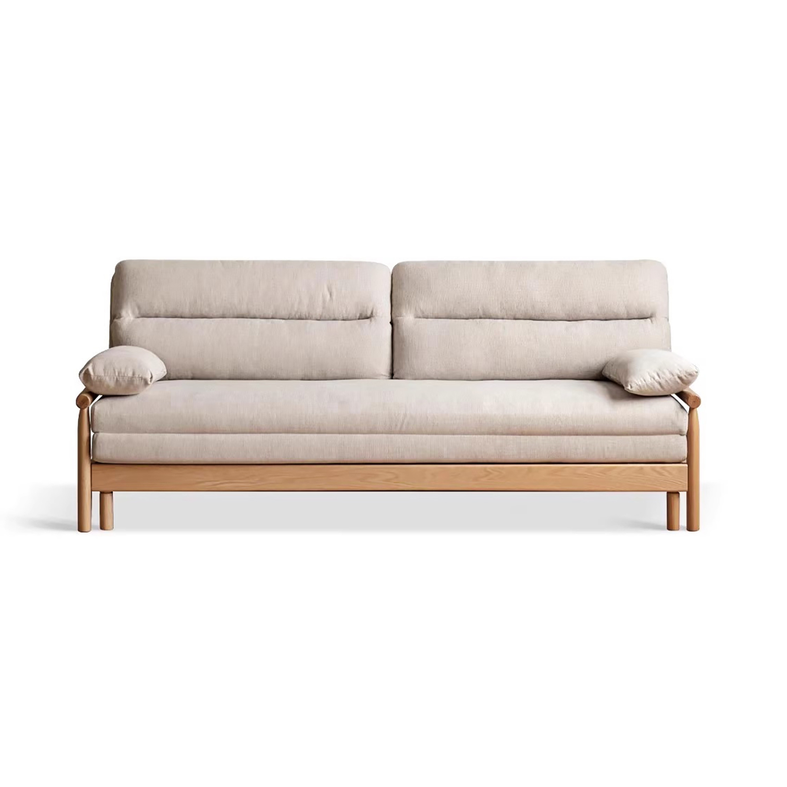 小淘家实木沙发床折叠两用日式小户型橡木客厅家用伸缩布艺沙发