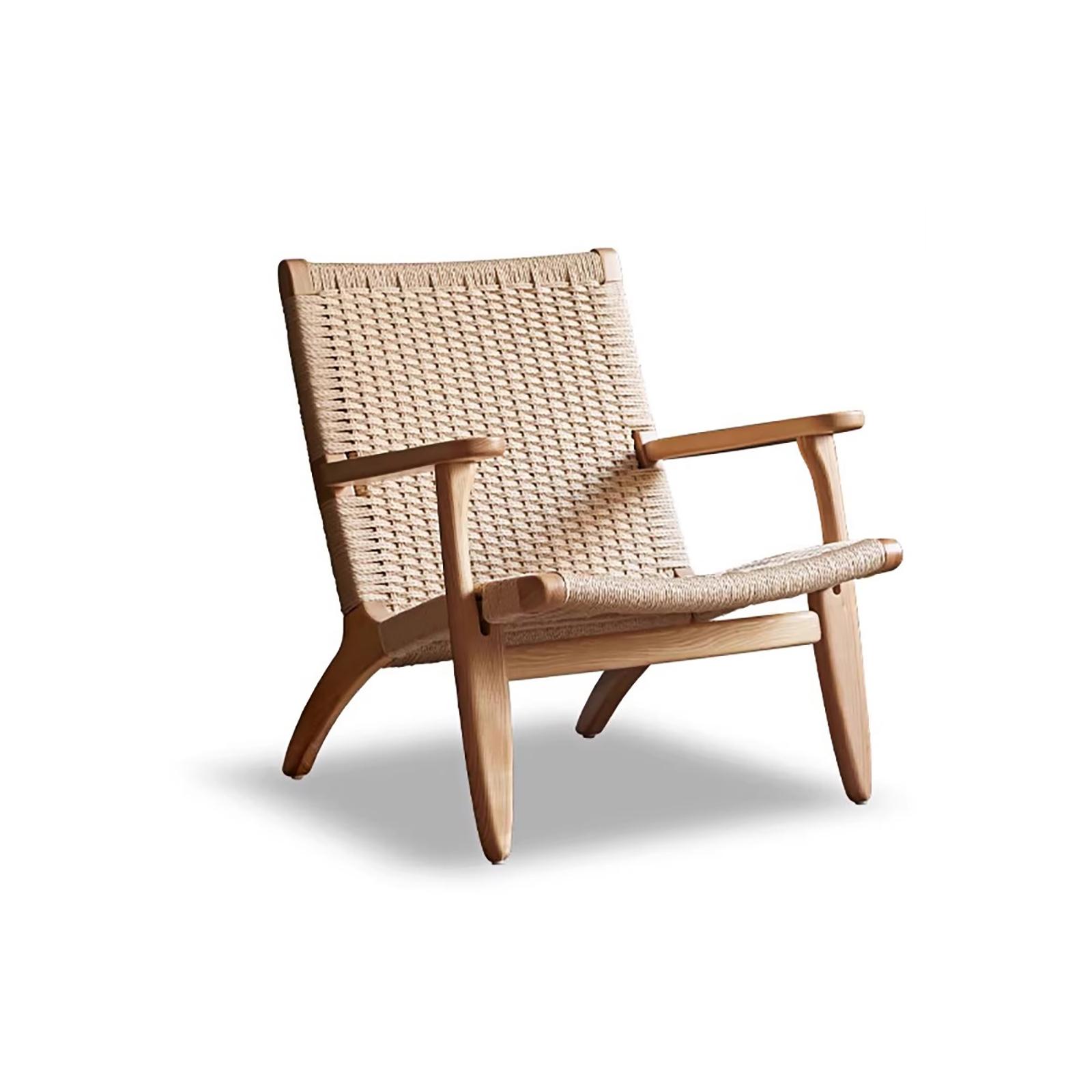 小淘家绳编实木沙发椅北欧阳台休闲椅子侘寂风小户型靠背懒人椅